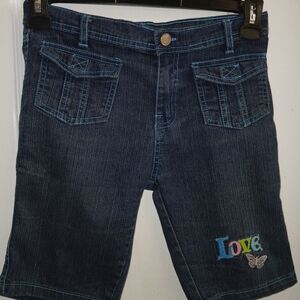 Embroidered Denim Capri with Love Patch